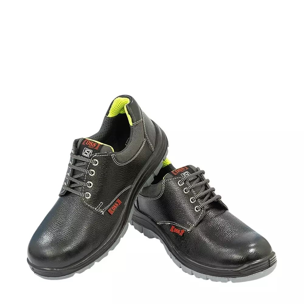 DSS Steel Toe Safety Shoes Double Density PU Sole Low Ankle Black Buff Tango Premium Grain Leather Size UK 8, DSS-130 DD Pro (25 Pair)