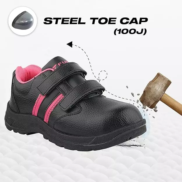fuel-steel-toe-safety-shoes-single-density-pvc-sole-low-ankle-black-pink-leather-size-uk-10-for-female-riga