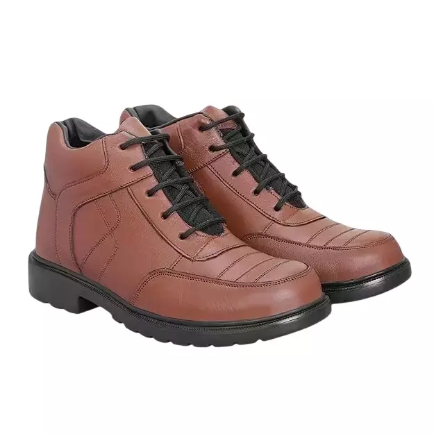 TOR Fiber Toe Safety Boot Shoes High Ankle Phylon Sole Brown Size UK 8, 1090 (Pack of 3 Pair)