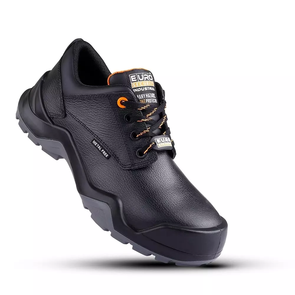euro-security-dominator-low-ankle-safety-shoes-200j-fiber-glass-toe-pu-sole-black-uk-7-size-for-industrial-use