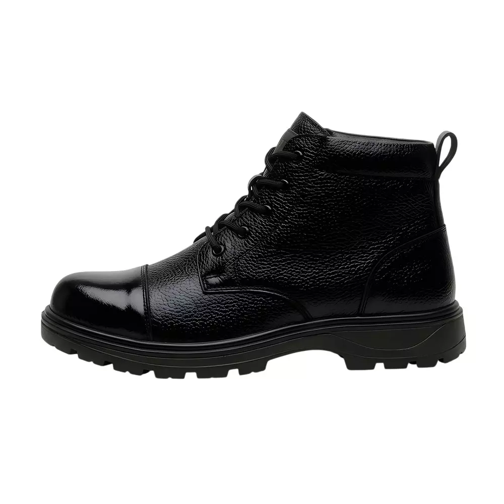 WUGO Stainless Steel Safety Shoes High Ankle Airmix Sole Leather Black UK 8 Size for Industrial, Security, Tactical, Construction Use, M1005B