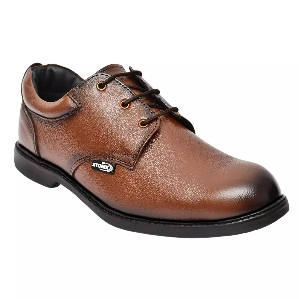 Stonix Formal Premium Low Ankle Safety Shoe Steel Toe TPR Sole Brown Leather UK 10 Size for Construction Work Use, ST_NF_BROWN_10