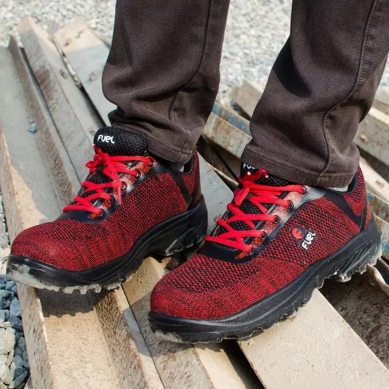 Fuel Steel Toe Safety Shoes Low Ankle Single Density PU Sole Red, Boulder Size UK 7