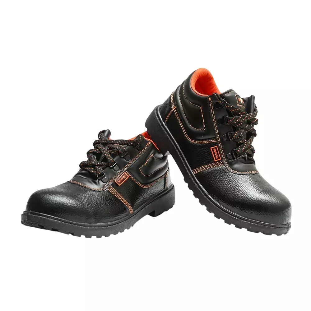 Hillson Re-Enforced Toe Safety Shoes PVC Sole High Ankle Single Density Black Synthetic Leather, Size UK 7, BESTON