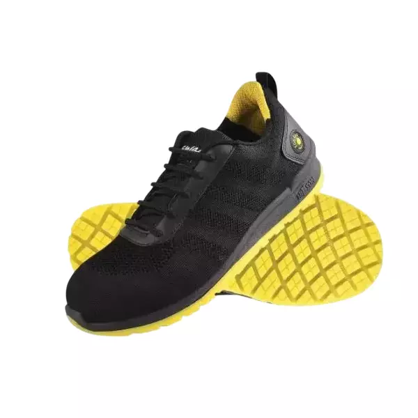 Hillson Steel Toe Safety Shoes Low Ankle PVC Sole Black & Yellow Repellent Textile Size UK 6, Swag 1906