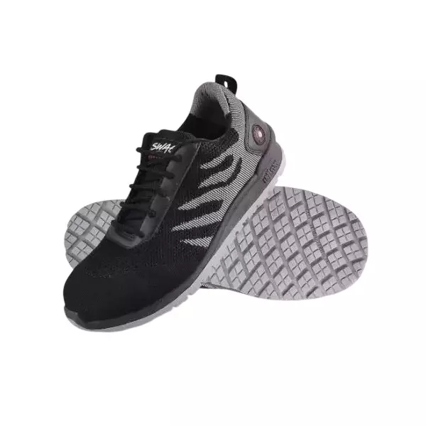 Hillson Steel Toe Safety Shoes Low Ankle PVC Sole Black & Grey Repellent Textile Size UK 10, Swag 1907