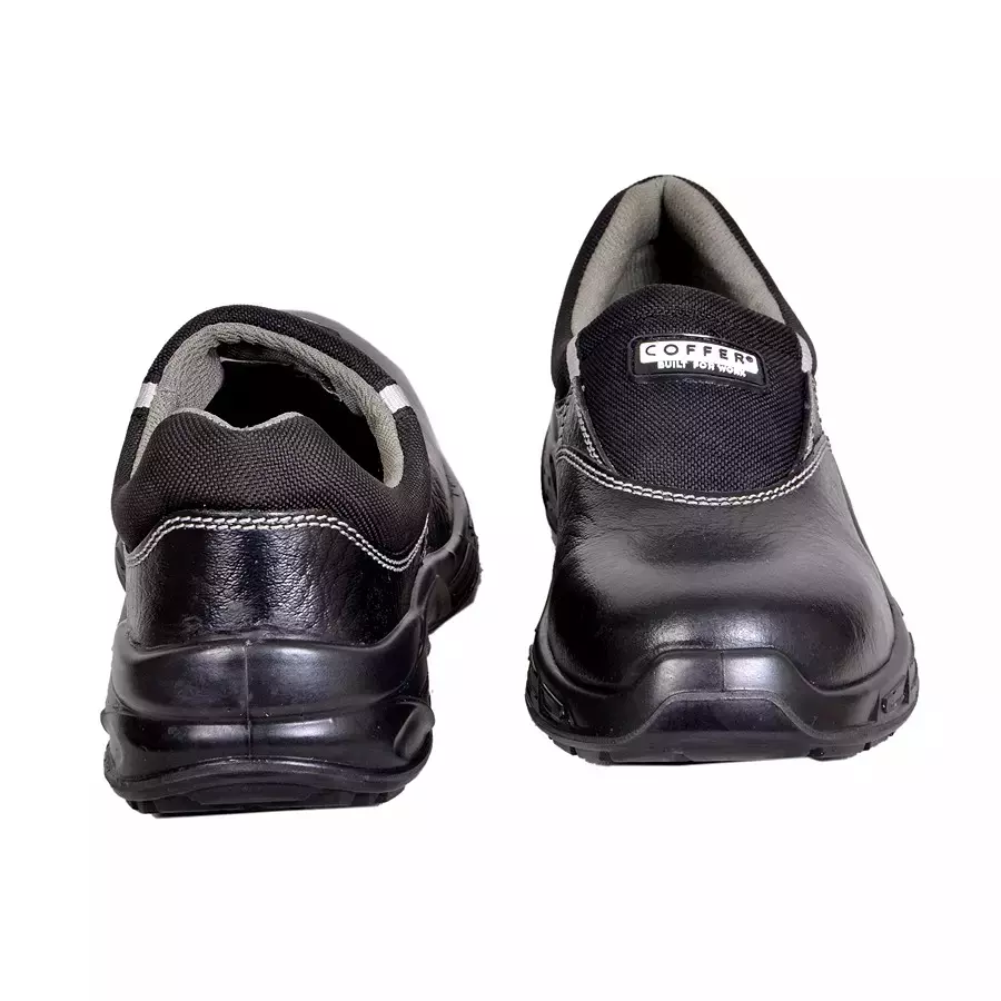 Coffer Safety Steel Toe Safety Shoes Low Ankle PU Sole Single Density Black Leather Size UK 3, 1177