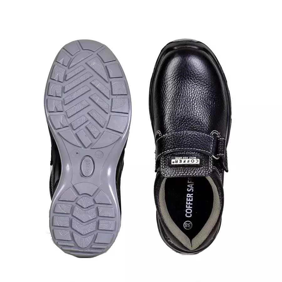 Coffer Safety Steel Toe Safety Shoes Low Ankle PU Sole Double Density Black Leather Size UK 3, 1178