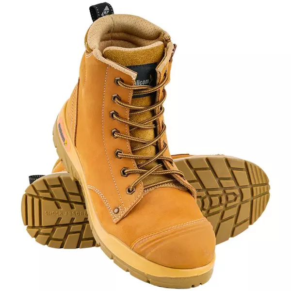 Mallcom Steel Toe Safety Boot High Ankle Double Density PU Sole Khaki Nubuck Din Wheat Leather Size UK 12, Scar W