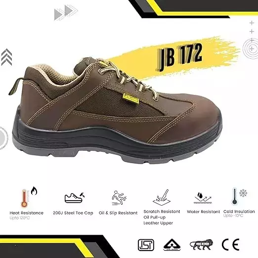 JAMA Steel Toe Safety Shoes Low Ankle PU Sole Brown Leather Size UK 9, JB172