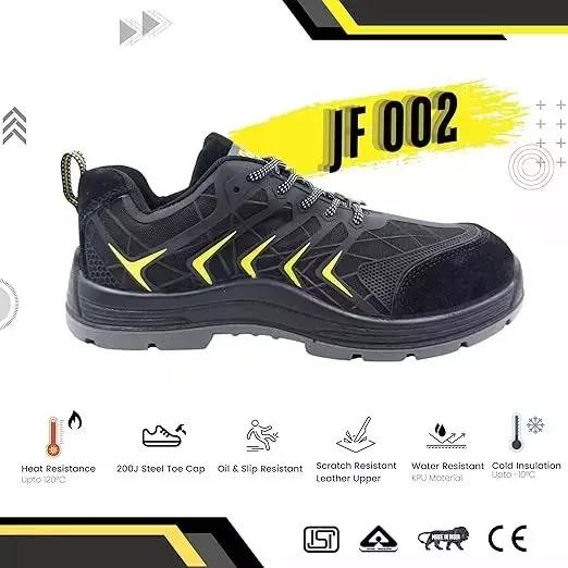 JAMA Steel Toe Safety Shoes Low Ankle PU Sole Black Leather & KPU Size UK 5, JF002