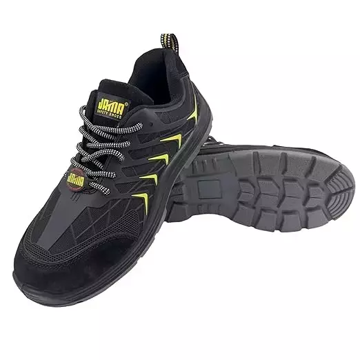 JAMA Steel Toe Safety Shoes Low Ankle PU Sole Black Leather & KPU Size UK 12, JF002
