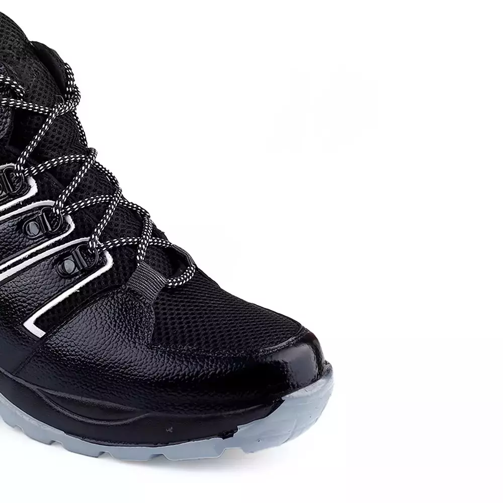 Woakers Steel Toe Safety Shoes High Ankle PVC Sole Black Real Grain Leather Size UK 9, SAFTEY-001