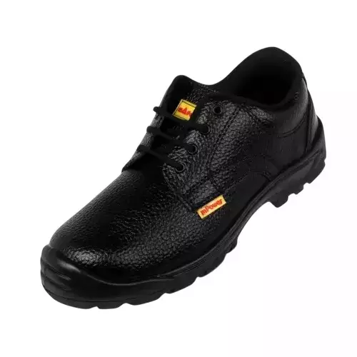 Safehawk Steel Toe Safety Shoes PVC Sole Low Ankle Black Synthetic Leather Size UK 9, Mpower