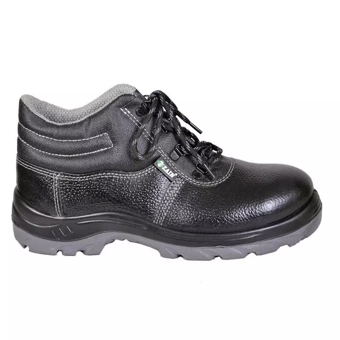 Zain Safety Economical Steel Toe Safety Shoes PU Double Density High Ankle Black Buff Barton Genuine Leather Size UK5, ZM-444