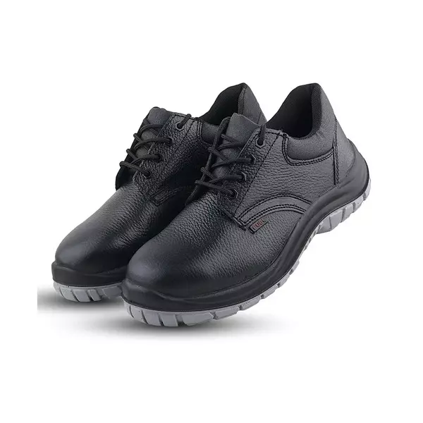 Fuel Metallic Toe Safety Shoes PU Double Density Low Ankle BlackGrain Leather for Mens Size UK10, Icon DD