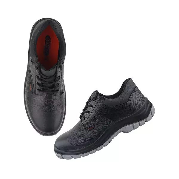 Fuel Metallic Toe Safety Shoes PU Double Density Low Ankle BlackGrain Leather for Mens Size UK10, Icon DD