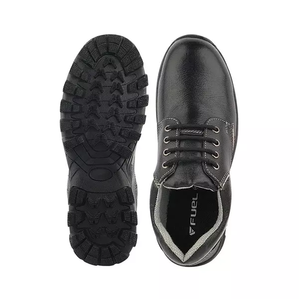 Fuel Metallic Toe Safety Shoes Rubberized Single Density Low Ankle BlackLeather Tango Print for Mens Size UK10, Leon R