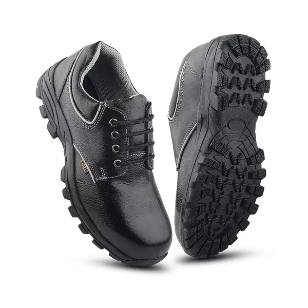 Fuel Metallic Toe Safety Shoes Rubberized Single Density Low Ankle BlackLeather Tango Print for Mens Size UK10, Leon R