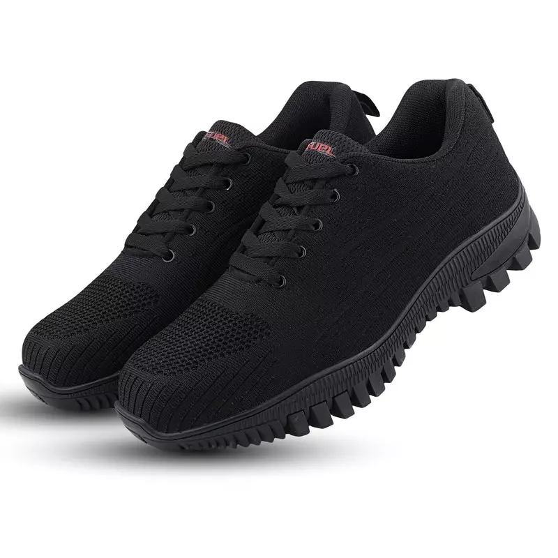 FUEL Metallic Toe Safety Shoes Rubber Single Density Low Ankle Black Knitted Fabric for Mens Size UK7, Trendy