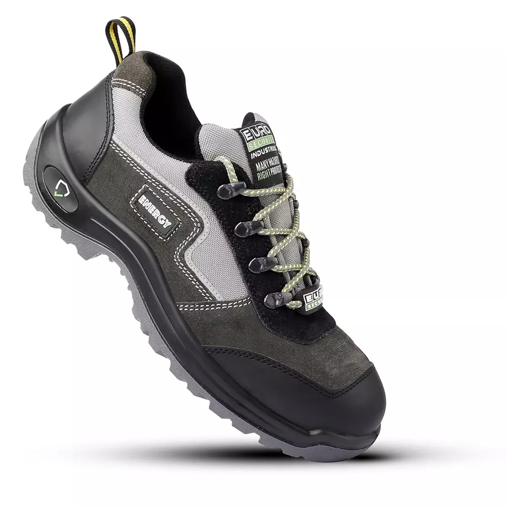 Euro Security ENERGY 200 J Steel Toe Safety Shoe Low Ankle PU Sole UK 6 Size Leather Grey for Industrial Use