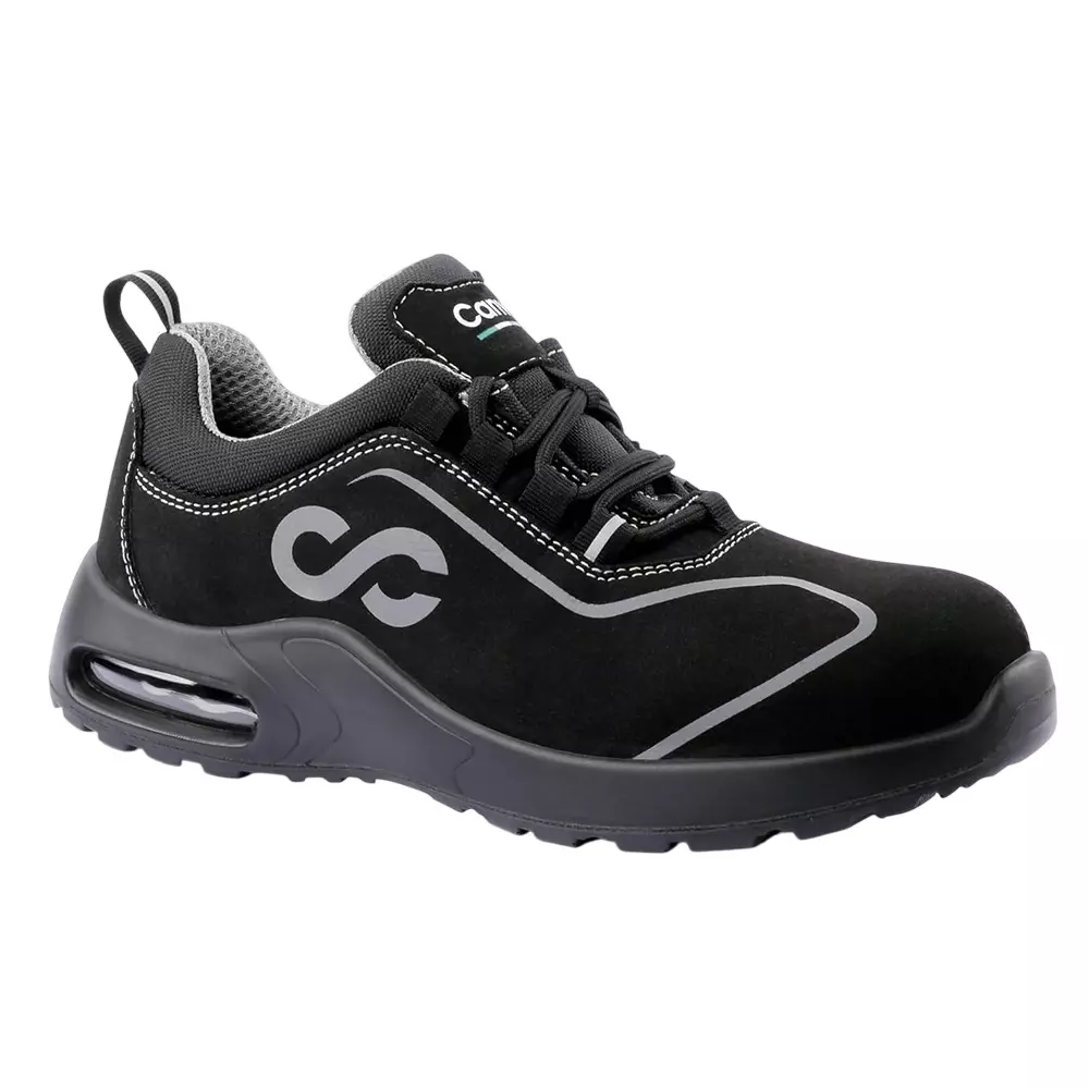 Canvas Club MILAN 200 J Steel Toe Safety Shoe Low Ankle PU Sole UK 11 Size Black Micro Fibre Suede with Reflective Print