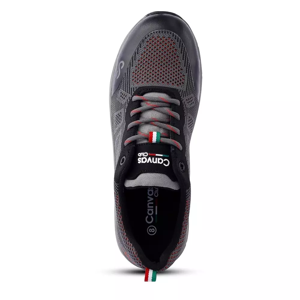 Canvas Club PISA 200 J Fiber Glass Toe Safety Shoe Low Ankle Phylon Rubber Sole UK 9 Size Grey Premium Knitted Textile