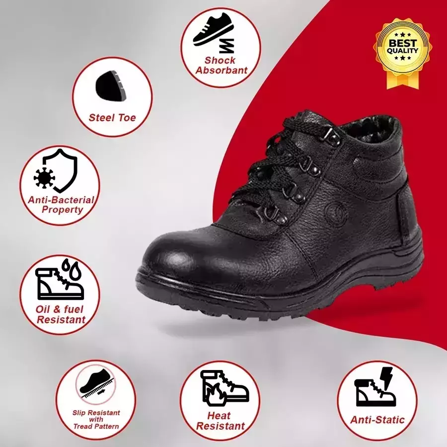 GENERIC Steel Toe Safety Shoes High Ankle PVC Sole Size UK 9 Black, Power-9 (Pack of 8 Pair)