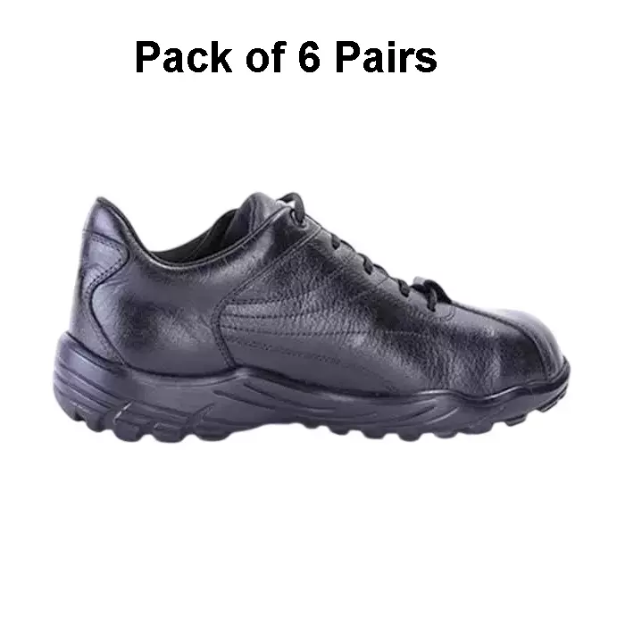 Komisafe Steel Toe Safety Shoes Double Density PU Sole Low Ankle Black Leather Size UK 8, Titan (Pack of 6 Pairs)