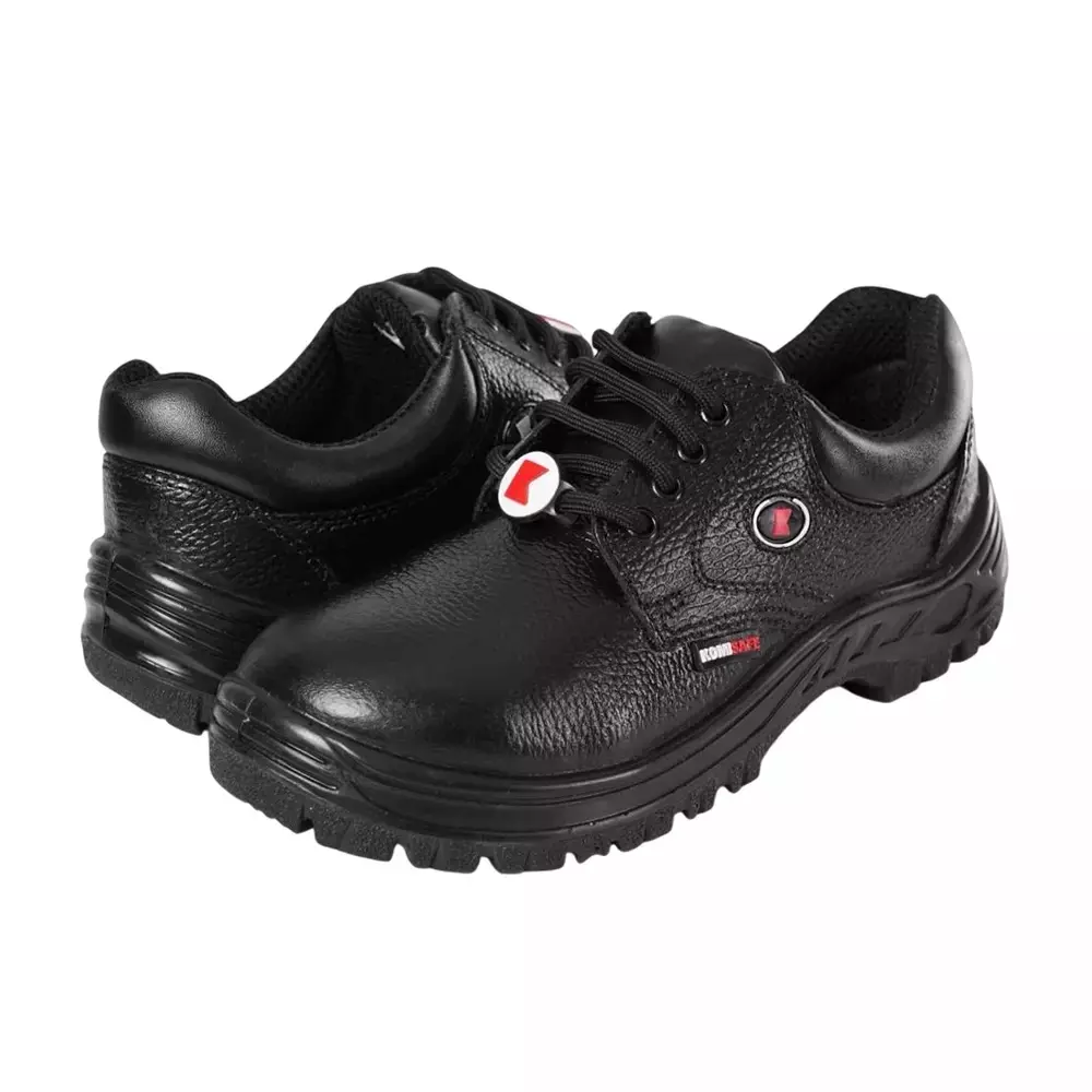 Komisafe Steel Toe Safety Shoes Double Density PU Sole Low Ankle Black Leather Size UK 8, Knight (Pack of 6 Pairs)