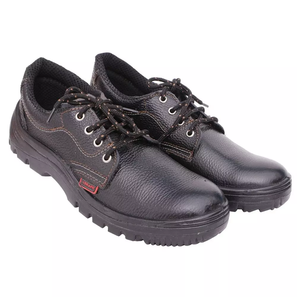 HindPro Steel Toe Safety Shoes Single Density PU Sole Low Ankle Black Original Barton Print Grain Leather Size UK 9, Xtrafit