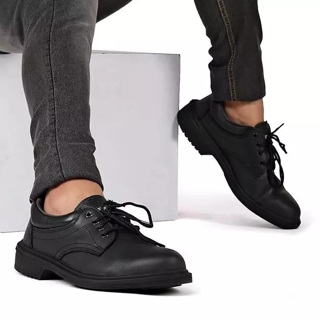 perf-200-j-steel-toe-safety-shoe-low-ankle-pu-sole-uk-6-size-black-buff-grain-leather-for-ethnic-industrial-use-pb34e