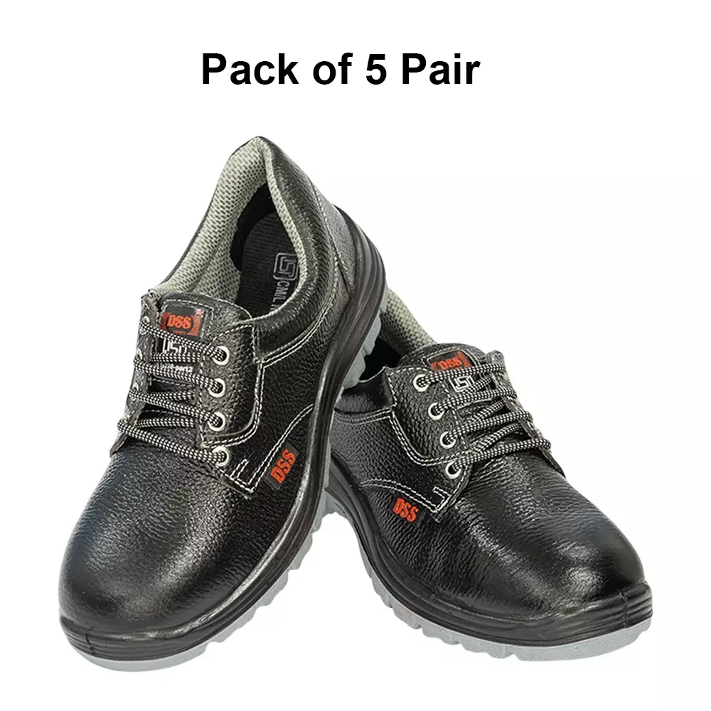 dss-steel-toe-safety-shoes-double-density-pu-sole-low-ankle-black-buff-grain-leather-size-uk-9-dss-135-dd-5-pair