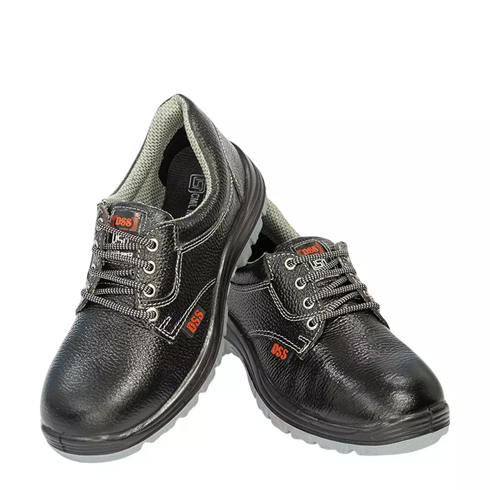 DSS Steel Toe Safety Shoes Double Density PU Sole Low Ankle Black Buff Grain Leather Size UK 9, DSS- 135 DD (25 Pair)