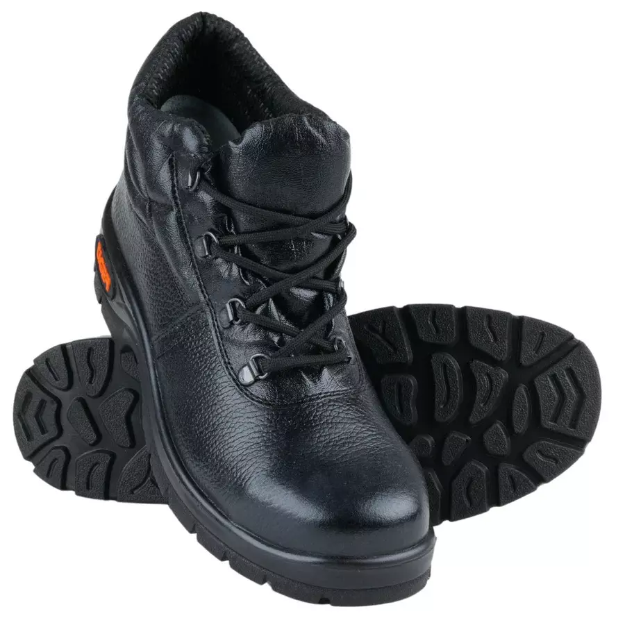 Mallcom Steel Toe Safety Shoes High Ankle PU Sole Genuine Leather Black UK 4, Leopard_S1