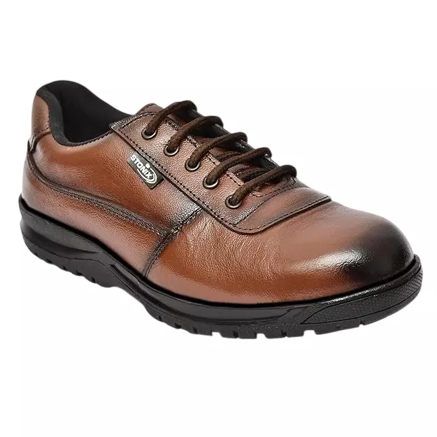 Stonix DEERING Low Ankle Safety Shoes Leather Steel Toe with Electrical Hazard Brown UK 6 Size for Industrial Use, STX_DEE_BROWN_06