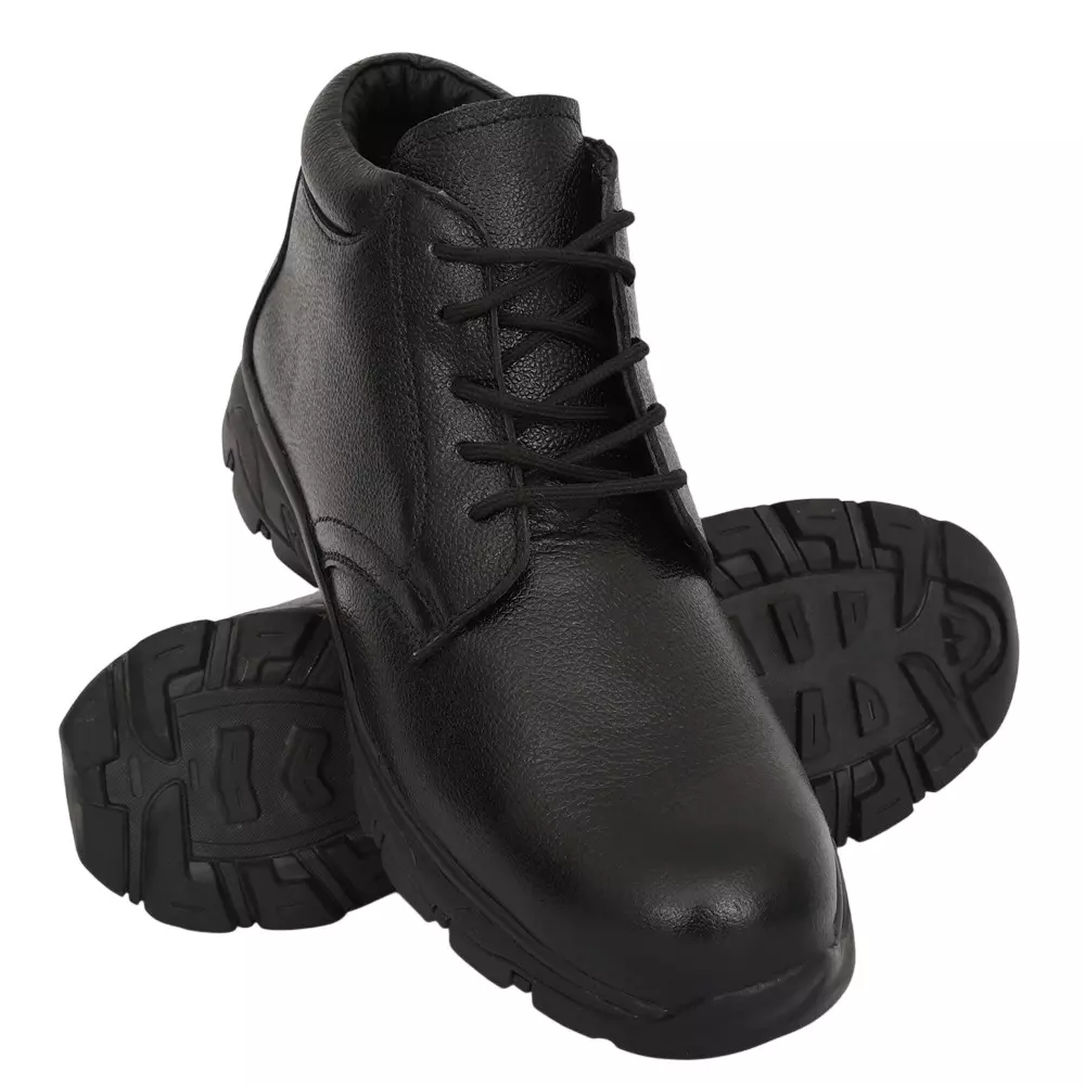 TOR Safety Shoes Steel Toe Mid Ankle Rubber Sole Leather Black, TZU-ISI-BOOT-BLK 101 (Size: UK 6 - UK 10)