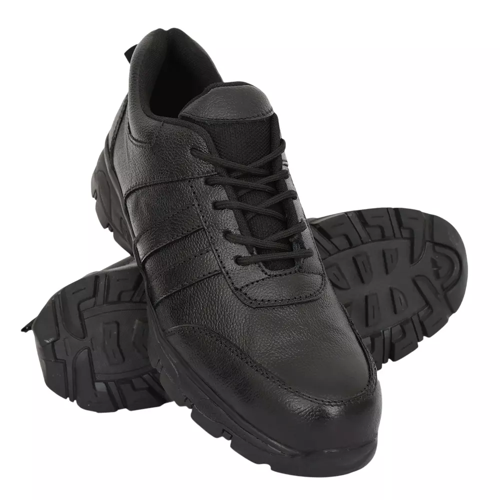 TOR Safety Shoes Steel Toe Low Ankle Rubber Sole Leather Black, TZU-ST-ISI-BLK AD 229 (Size: UK 6 - UK 10)