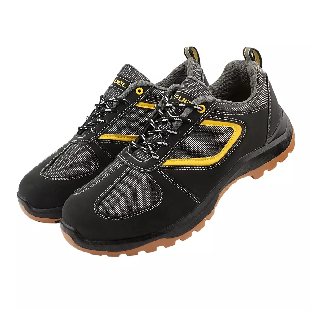 Fuel Low Ankle Safety Shoes Steel Toe (200J) PVC Sole Black & Grey UK 11 for Industrial, Factory & Warehouse Use, Diesel