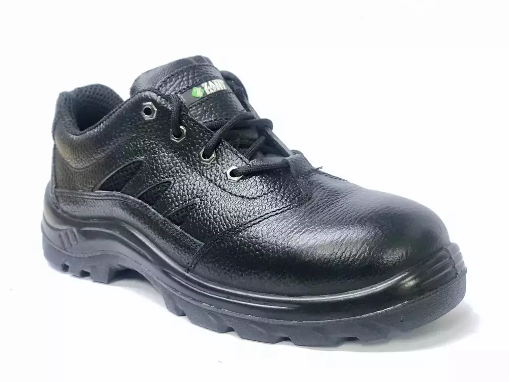 Zain Steel Toe Safety Shoes Leather Low Ankle Single Density PU Sole Size UK 10 Black, ZM-18
