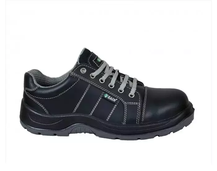 Zain Steel Toe Safety Shoes Leather Low Ankle Double Density PU Sole Size UK 6 Black, Sneaker LA D/D