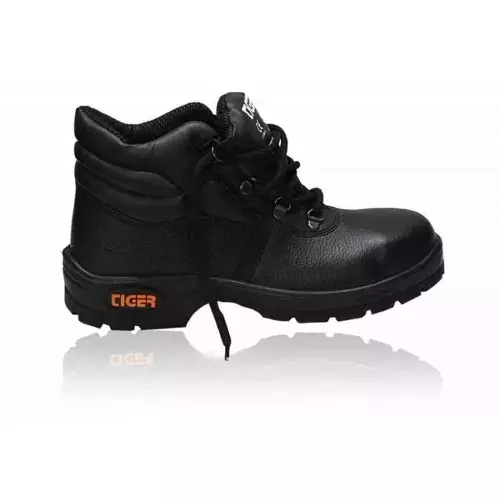 Tiger Steel Toe Safety Shoes High Ankle PU Black Size UK 9, Leopard S1 BG