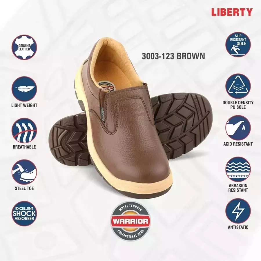Liberty WARRIOR Steel Toe Safety Shoes Low Ankle Brown Size UK 8, 3003-123-SLP-ON