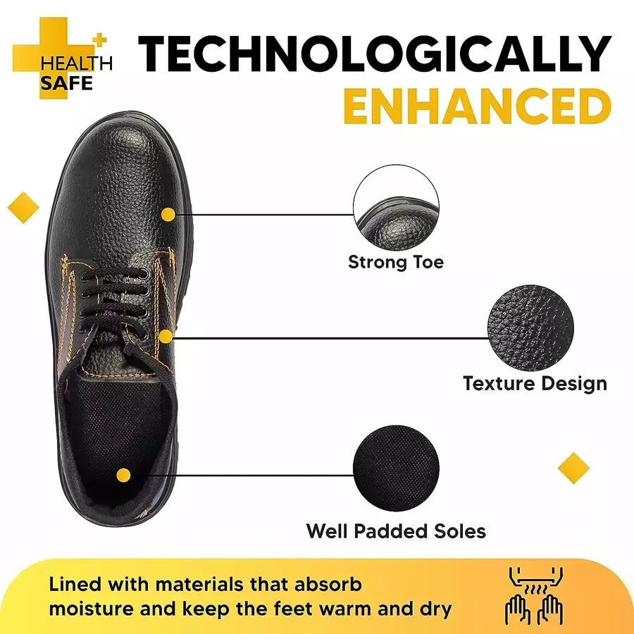 Robustt Safety Shoes PVC Sole Size UK 10 Black, SAFE_SHOES_LA_10
