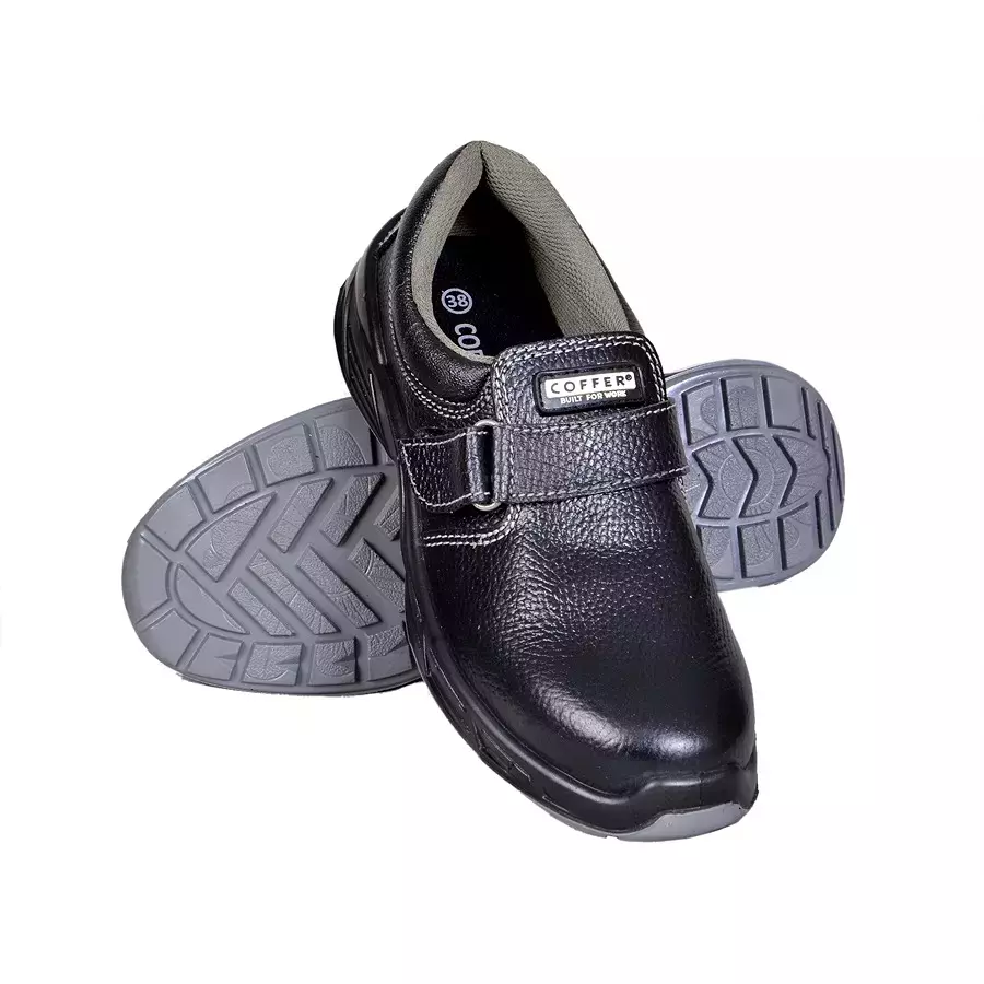 Coffer Safety Steel Toe Safety Shoes Low Ankle PU Sole Double Density Black Leather Size UK 8, 1178