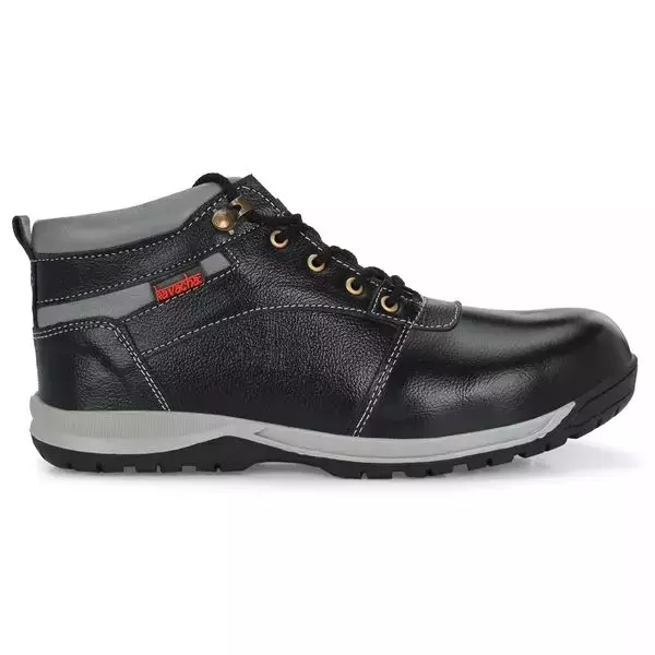 Kavacha Steel Toe Safety Shoes Leather High Ankle Rubber Sole Size UK 8 Black, Kv-S248-08