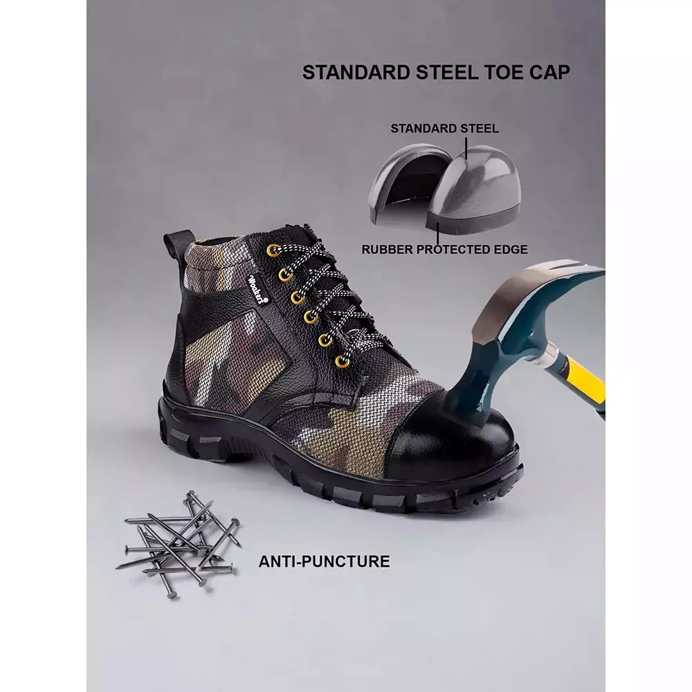 Woakers Steel Toe Safety Shoes High Ankle PVC Sole Multiple Color Real Grain Leather Size UK 6, SAFTEY-002