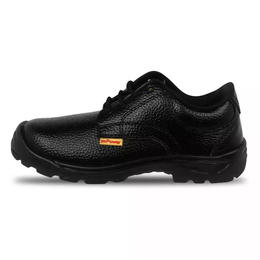 Safehawk Steel Toe Safety Shoes PVC Sole Low Ankle Black Synthetic Leather Size UK 8, Mpower