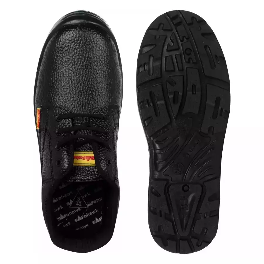Safehawk Steel Toe Safety Shoes PVC Sole Low Ankle Black Synthetic Leather Size UK 8, Mpower