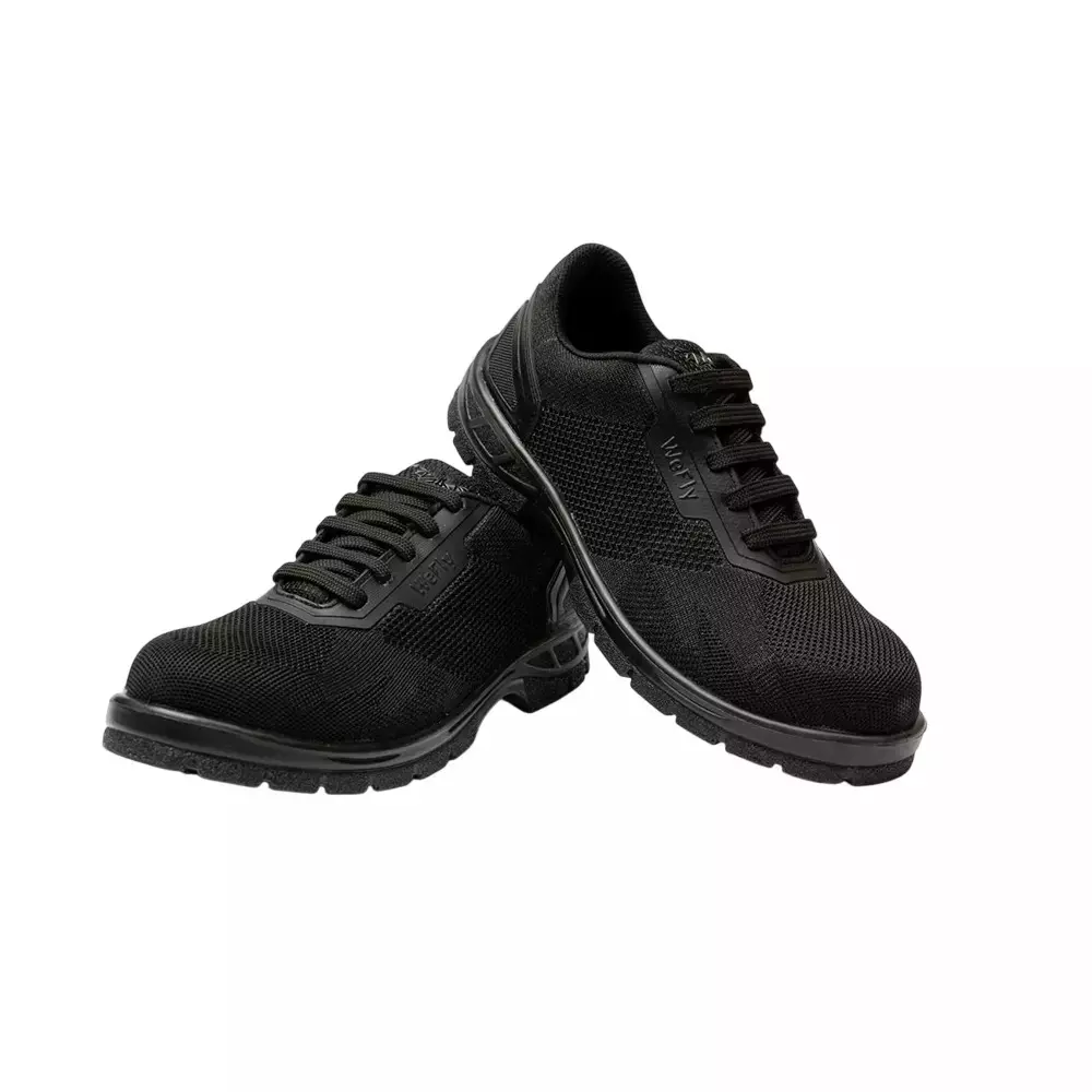 Hillson Hard Toe Safety Shoes PU Sole Low Ankle Black Breathable Flyknit Fabric Size UK 8, WF01 BlACK